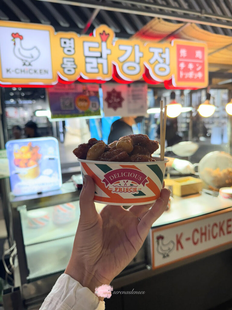 Myeongdong-market-fried-chicken-with-rice-cake